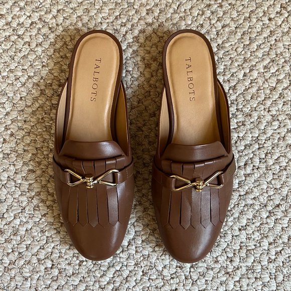 TALBOTS - Cassidy Fringed Mules - Dark Almond -- Excellent Condition - Picture 5 of 12